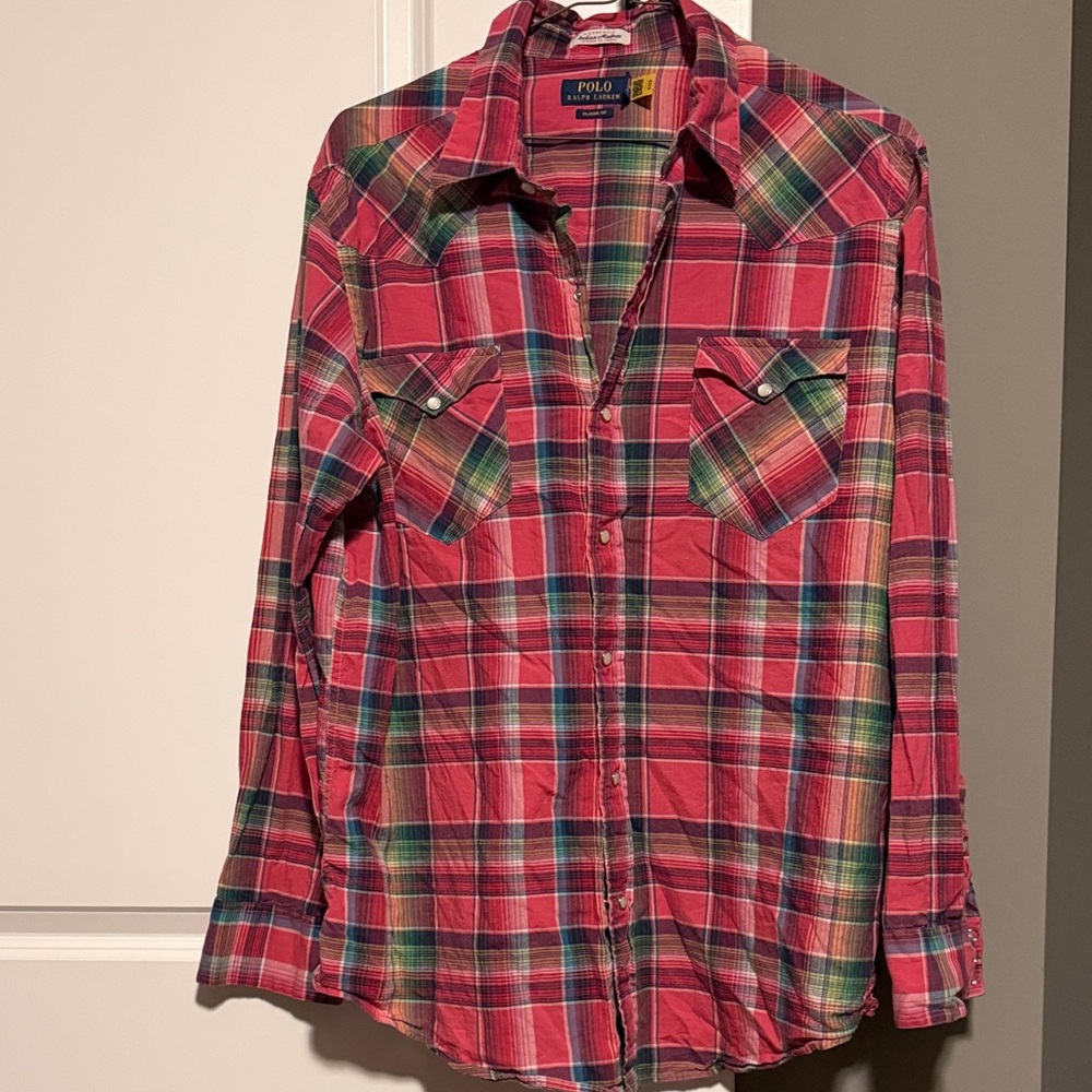 Ralph Lauren Red and Green Plaid Button-Down Shirt